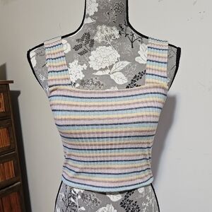 American Eagle striped ribbed square neck crop tank top Sz. S